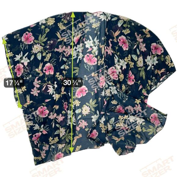 Fotia Sheer Kimono Cardigan Womens‎ L Blue Pink Floral Casual Beach Spring Layer - Picture 9 of 9